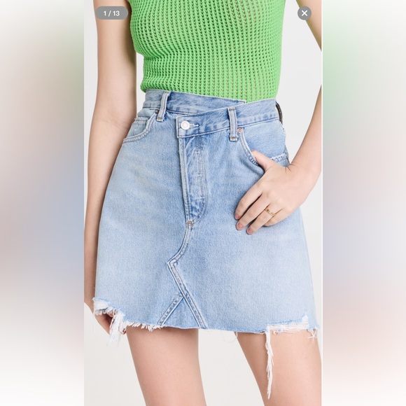 Agolde CrissCross Button fly Raw Hem Mini Denim Skirt Sz 27 S 2024 Retail 169 - Picture 2 of 10